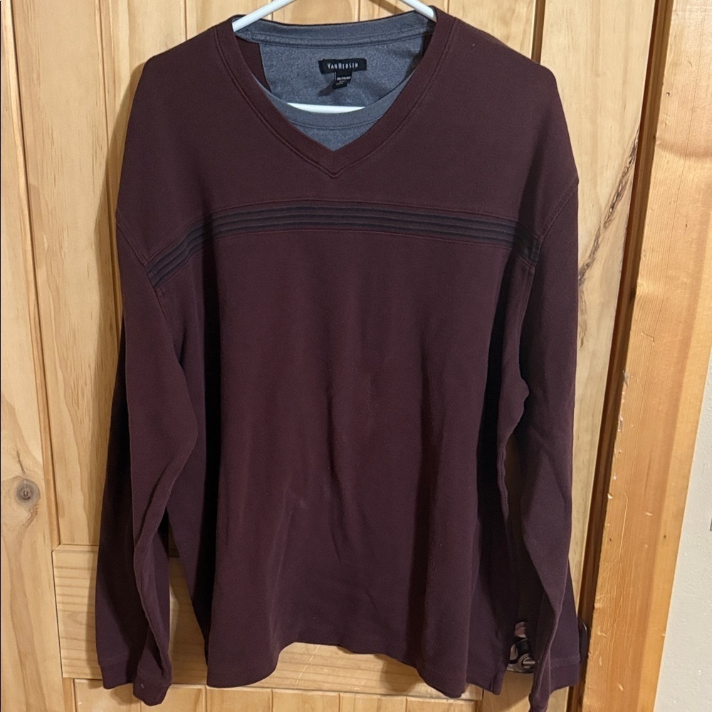 Van Heusen Burgundy Long Sleeve V-Neck Sweater